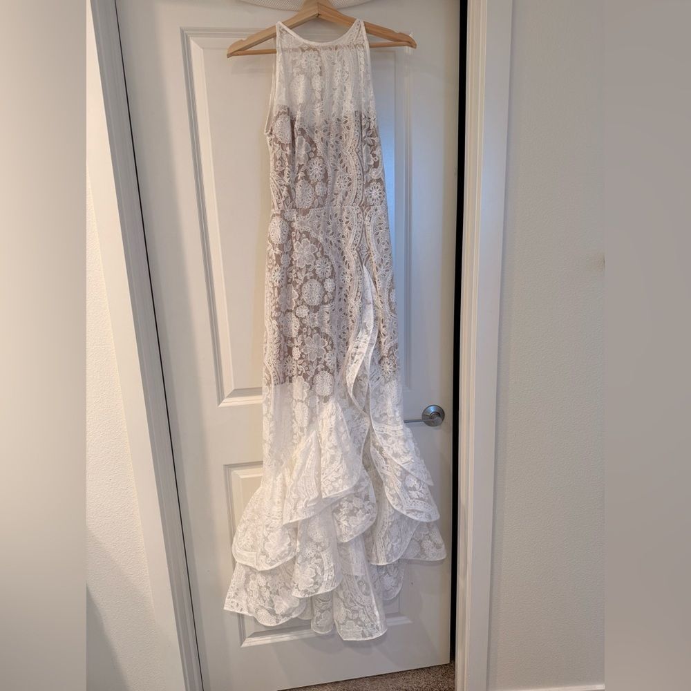 NWOT BRONX ADN BANCO Sicilia Ruffle LACE White wedding bridal dress - Picture 4 of 16